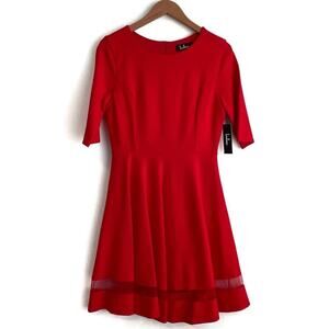 🆕 Lulu’s Sheer Factor Red Mesh Skater Dress sz Med New with tags